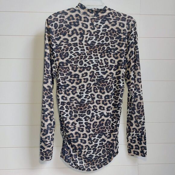 Farm Rio Natural Skin Cream Jersey Blouse Women's Large Animal Print Ruched Top - Picture 5 of 10